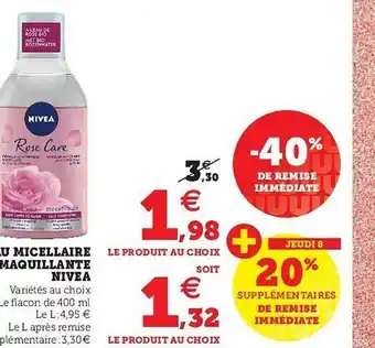 Super U Eau Micellaire Démaquillante Nivea offre