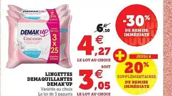 Super U Lingettes Démaquillantes Demak'up offre