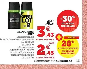 Super U Déodorant Axe offre