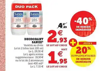 Super U Déodorant Sanex offre