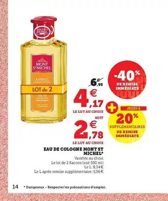 Super U Eau De Cologne Mont St Michel offre