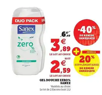Super U Gel Douche Zero% Sanex offre
