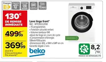 Carrefour Drive Lave linge front offre