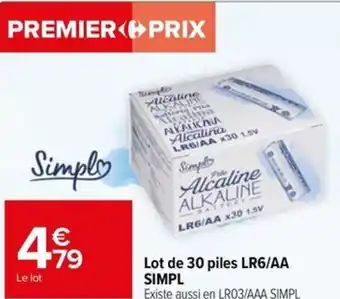 Carrefour Drive Lot de 30 piles LR6/AA SIMPL Existe aussi en LR03/AAA SIMPL offre