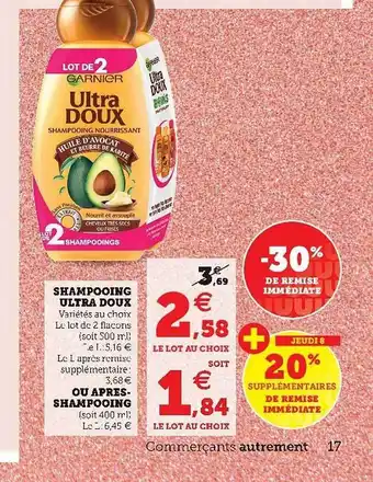 Super U Shampooing Ultra Doux Ou Après-shampooing offre
