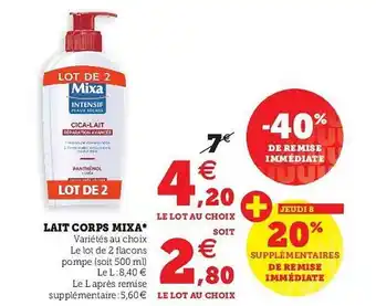 Super U Lait Corps Mixa offre