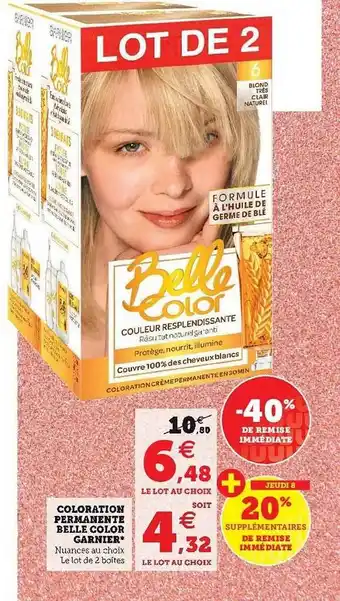 Super U Coloration Permanente Belle Color Garnier offre