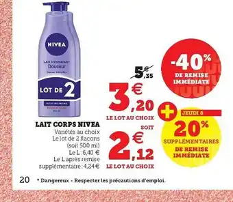 Super U Lait Corps Nivea offre