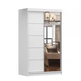 Bricomarché Neomi - armoire avec miroir + portes coulissantes - 120x61x200 cm - 5 étagères + tringle - penderie - blanc offre
