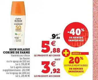 Super U Soin Solaire Corine De Farme offre
