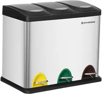 Bricomarché Lilor - poubelle style moderne cuisine - 46.5x29.5x40.5 cm - 3 bacs - 3 couvercles - argent offre