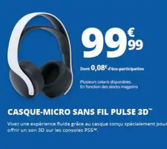 Auchan CASQUE-MICRO SANS FIL PULSE 3D™ offre