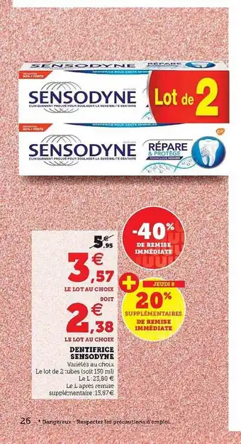 Super U Dentifrice Sensodyne offre