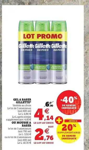 Super U Gel à Raser Gillette offre