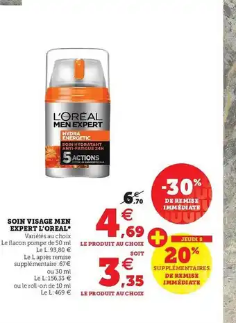 Super U Soin Visage Men Expert L'oréal offre