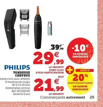 Super U Tondeuse Cheveux Philips offre