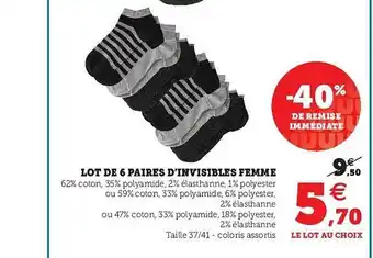 Super U Lot De 6 Paires D'invisibles Femme offre