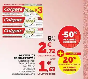 Super U Dentifrice Colgate Total offre