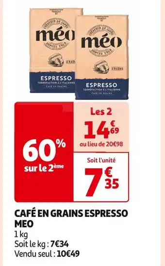 Auchan Supermarché Meo café en grains espresso offre