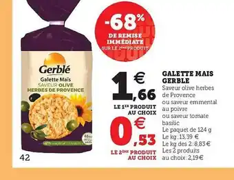 Super U Galette Maïs Gerblé offre