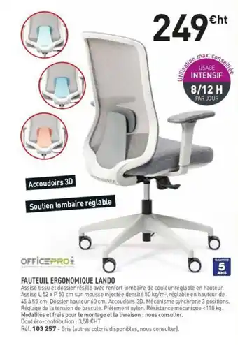 Hyperburo FAUTEUIL ERGONOMIQUE LANDO offre