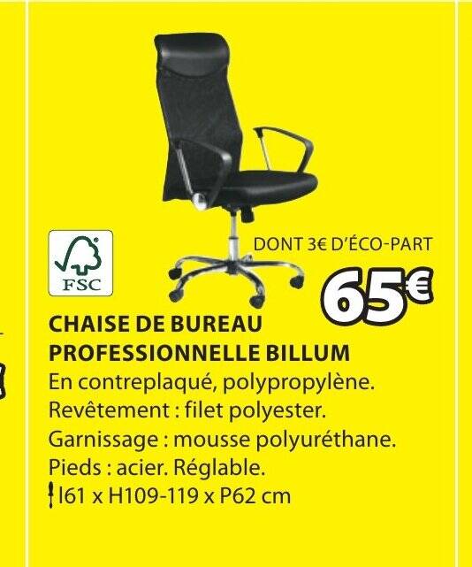 Promo CHAISE DE BUREAU PROFESSIONNELLE BILLUM chez JYSK