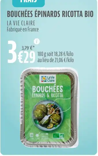 La Vie Claire BOUCHÉES ÉPINARDS RICOTTA BIO offre