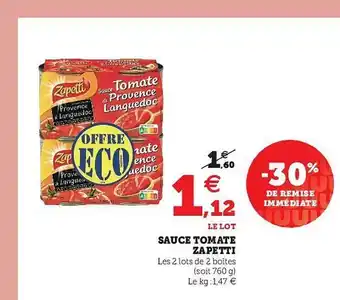 Super U Sauce Tomate Zapetti offre
