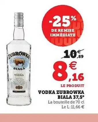 Super U Vodka Zubrowka Biala 37,5° offre