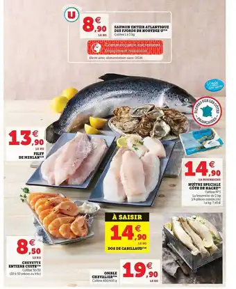 Super U Filet De Merlan, Huître Spéciale Côte De Nacre, Crevette Entière Cuite, Omble Chevalier offre