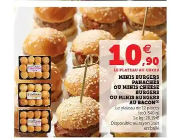 Super U Minis Burgers Panachés Ou Minis Cheese Burgers Ou Minis Burgers Au Bacon offre