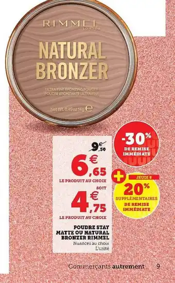 Super U Poudre Stay Matte Ou Natural Brozer Rimmel offre