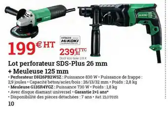 Espace emeraude Lot Perforateur Sds-plus 26 Cm + Meuleuse 125 Mm Hikoki offre