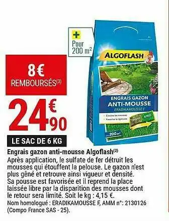 Gamm vert Engrais Gazon Anti-mousse Algoflash offre