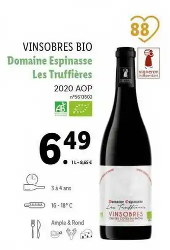 Lidl Vinsobres Bio Domaine Espinasse Les Truffières 2020 Aop offre