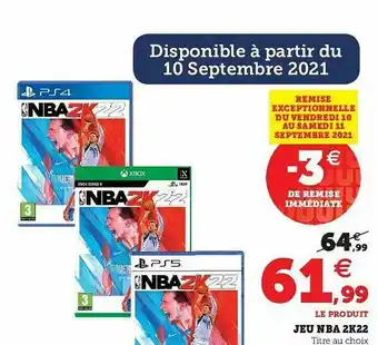 Super U Jeu Nba 2k22 offre