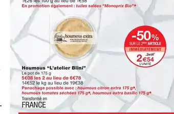 Monoprix Houmous "L'Atelier Blini" offre