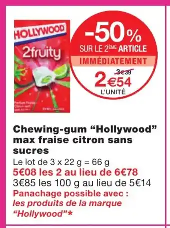 Monoprix Chewing-gum "Hollywood" Max Fraise Citron Sans Sucres offre