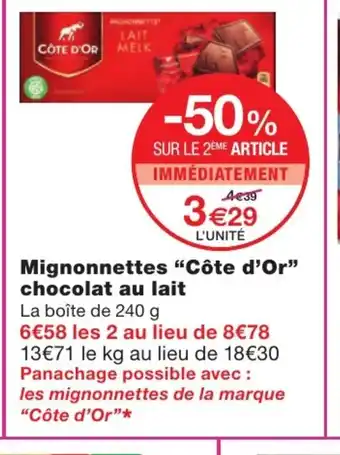 Monoprix Mignonnettes 'Cote D'or" Chocolat Au Lait offre