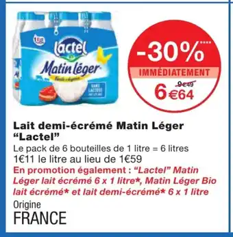 Monoprix Lait Demi-écréme Matin Léger "Lactel" offre