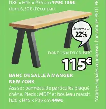 JYSK Banc de Salle à manger New York offre