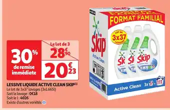 Auchan LESSIVE LIQUIDE ACTIVE CLEAN SKIP offre
