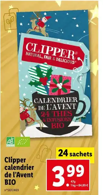 Lidl Clipper clipper calendrier de l’avent bio offre