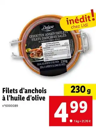 Lidl Deluxe filets d’anchois à l’huile d’olive offre