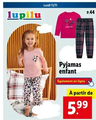 Lidl Lupilu pyjamas enfant offre