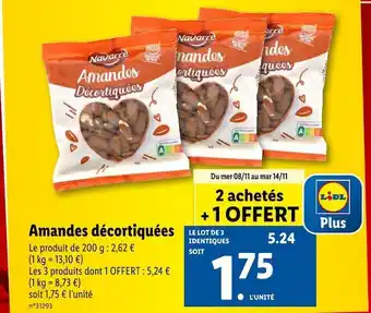 Lidl Navarre amandes décortiquées offre