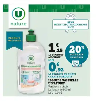 Super U U nature liquide vaisselle offre