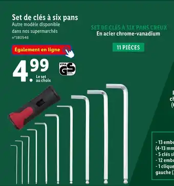 Lidl Parkside set de clés à six pans offre