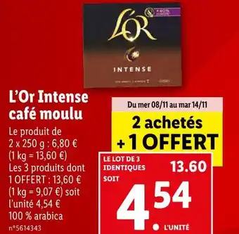 Lidl L’or intense café moulu offre