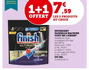Super U Finish detergent vaisselle machine tout en 1 offre